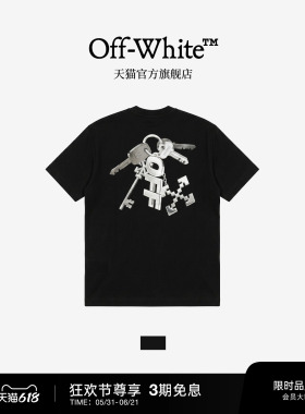 OFF-WHITE™情侣装新款宽松落肩短袖T恤钥匙串图案装饰圆领半袖
