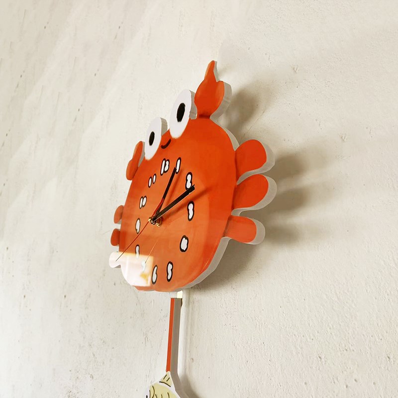 可爱卡通小螃蟹挂钟表摇摆挂表创意E静音日式多巴胺时钟创意表独