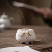 陶瓷莲花座香器捏炉小香炉手工香花创意香家用托室内香薰线香插