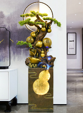 爆款假山循环流水喷泉鱼池发财树摇钱H树中式客厅开业葫芦装饰招