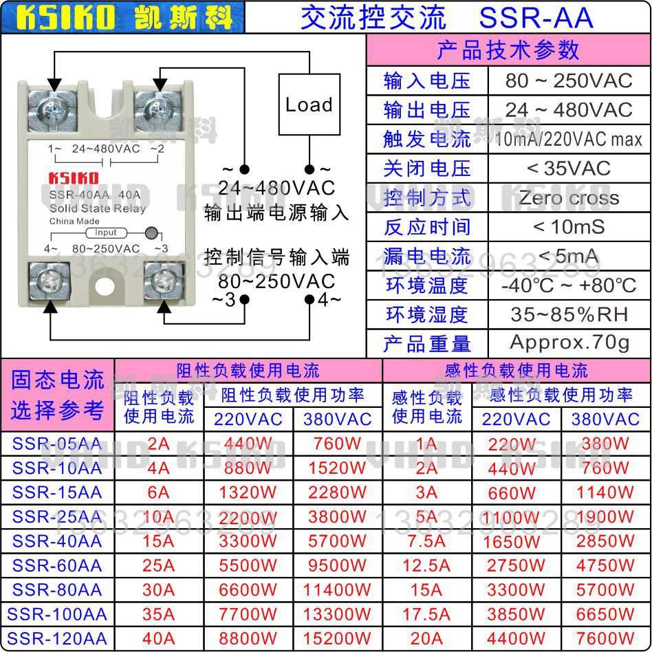 直供KSIKO单相固态继电器SSR-05 10 25 40 60 80100 DA AA DD