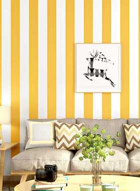 竖条纹墙纸现代简约北欧风格卧室黄白色餐厅宾馆电视背景墙壁纸