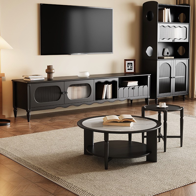 全实木茶几电视柜客厅组合高级储物圆形茶几落地T柜餐边柜轻奢高