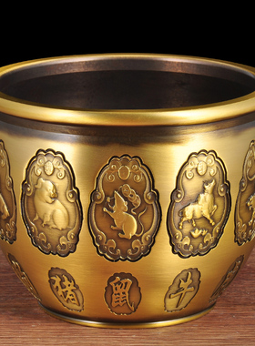 全铜生肖铜米缸摆件聚宝盆缸招财家居客厅玄关装饰品乔.迁开业礼