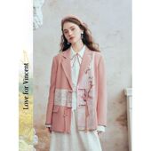 叩问春山 2026春季 新款 梵高文艺 印花布拼接盘扣西装 外套女