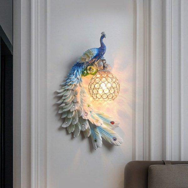 创意孔雀壁灯欧式客厅背景墙楼梯法式轻奢装饰卧室床头灯2023新款