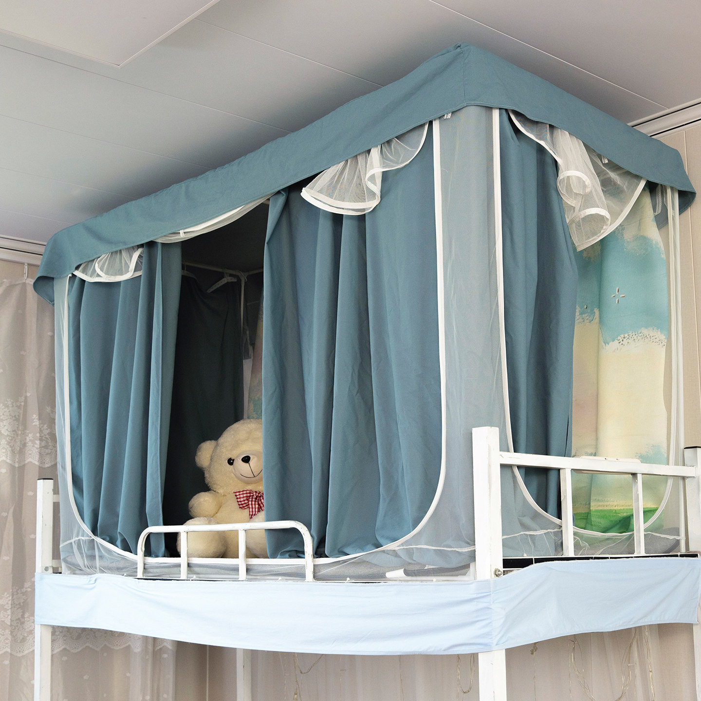 学生宿舍男女通用全包围全棉加厚磨毛床帘纯棉遮光防风三开门床帘