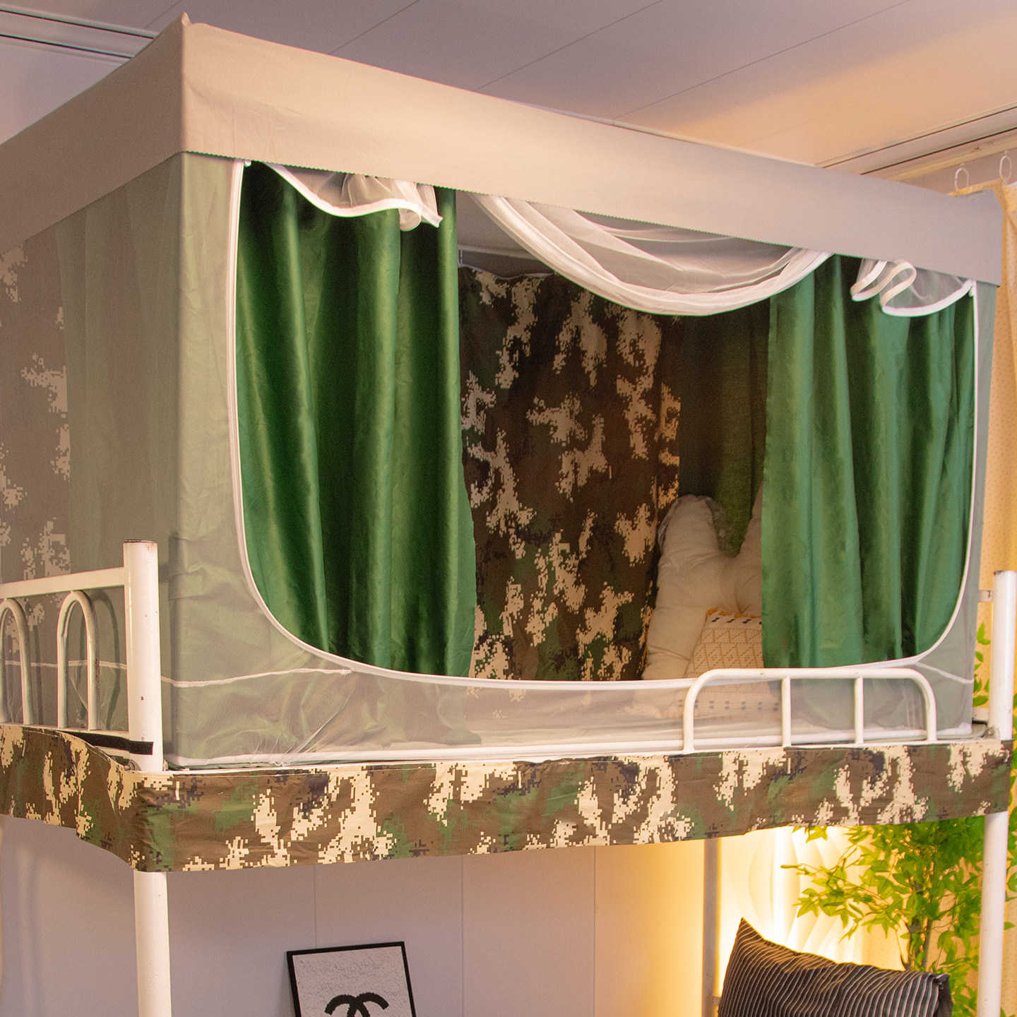 学生宿舍全棉床帘纯棉男女生寝室上下铺一体式拉链款蚊帐纯色床幔