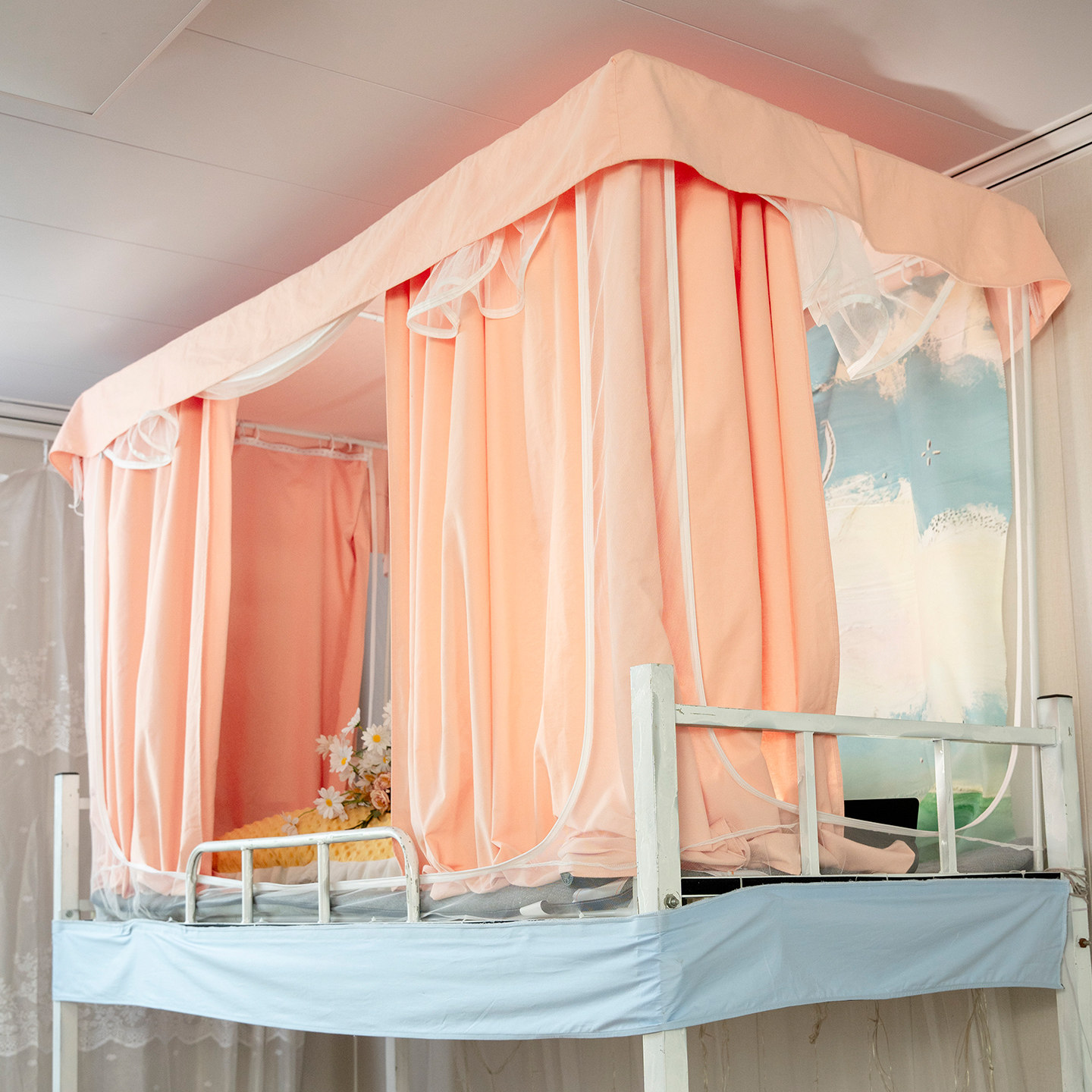 女生宿舍全棉加厚磨毛全包围床帘纯棉遮光防蚊透气三开门防风床幔