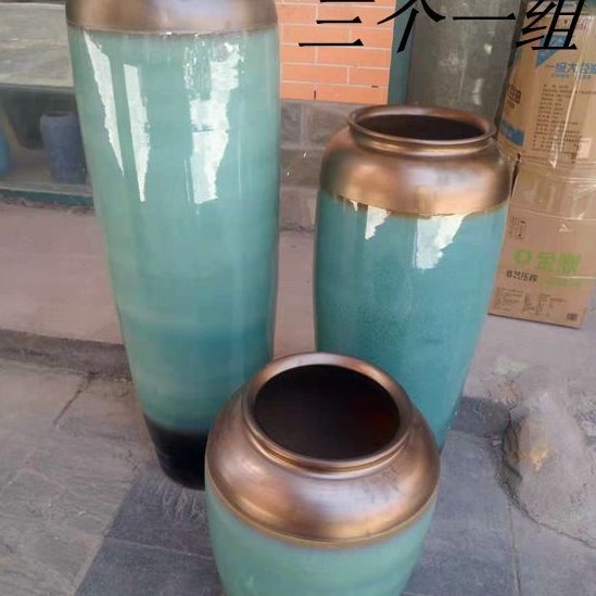 插干花落地新中式花瓶粗陶罐花瓶样板房摆设干花干支流水景观包邮