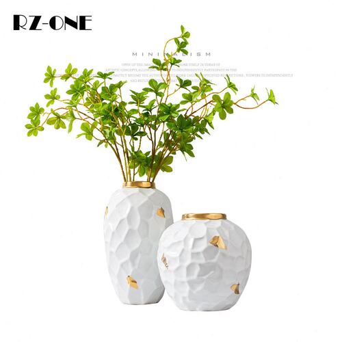 现代简约白金陶瓷花瓶摆件北欧钻石切割样板房软装家居工艺品花器