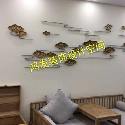 新中式铁艺祥云壁挂酒店大堂会所软装饰品壁饰客厅玄关墙面挂件
