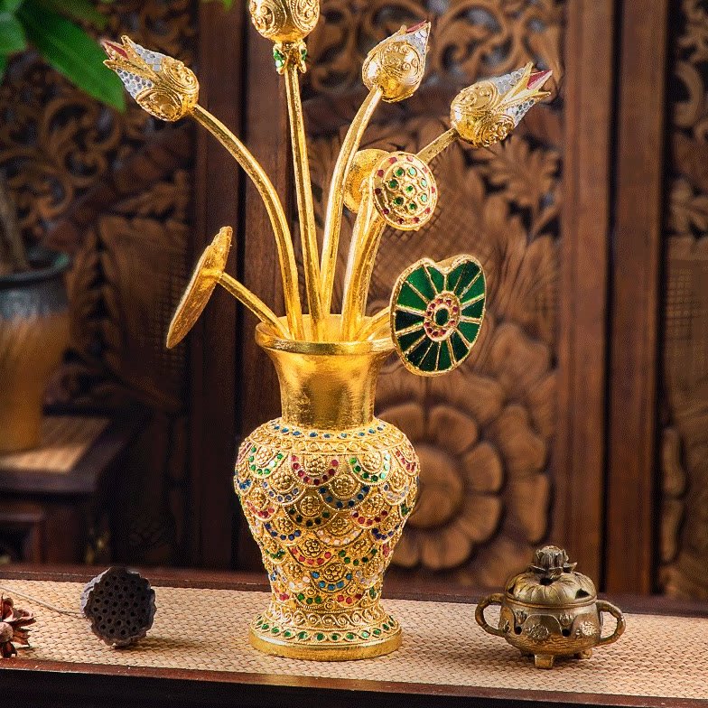 异丽创意花插东南亚复古实木花瓶花器客厅卧室玄关桌面装饰品摆件