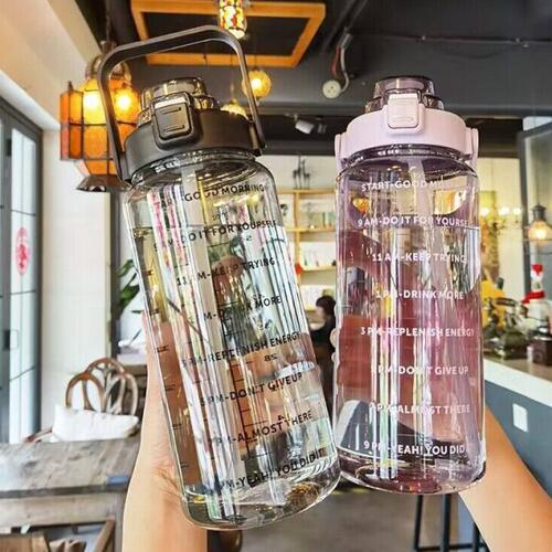 大水杯大容量夏季运动杯子男女水瓶塑料吸管2000ml耐高温水壶刻度