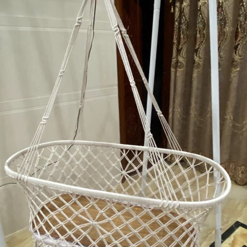 田园风棉绳编织摇篮婴儿床