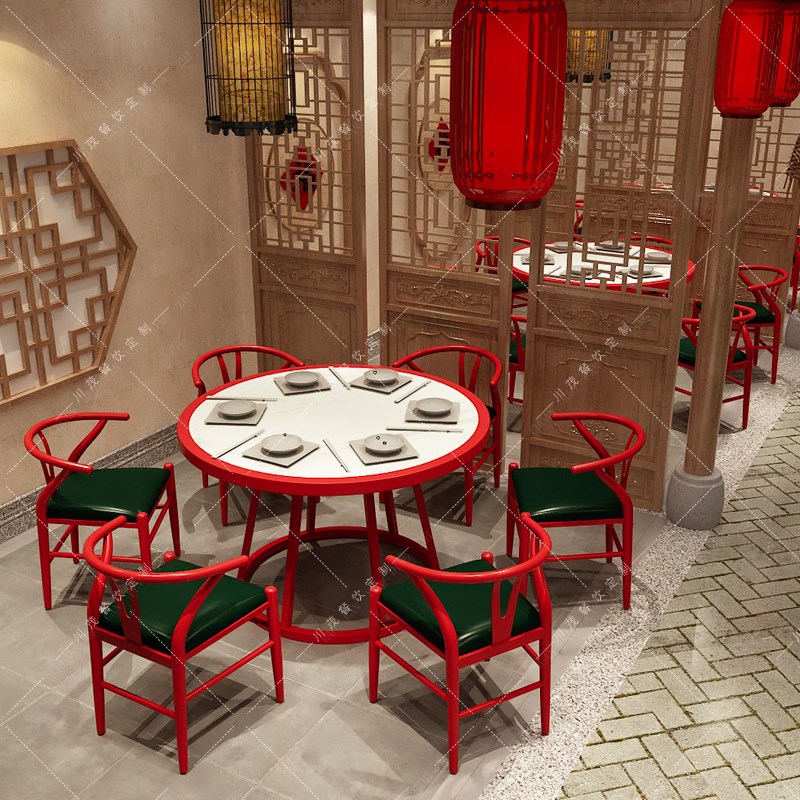 国潮风火锅烧烤烤鱼美蛙店餐饮桌椅中式餐厅沙发卡座组合铁艺定制