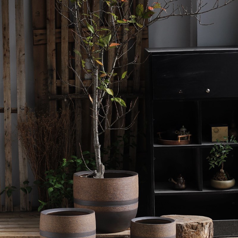 北欧花盆现代简约花瓶客厅落地植物装饰缸复古陶瓷水培.陶罐大口