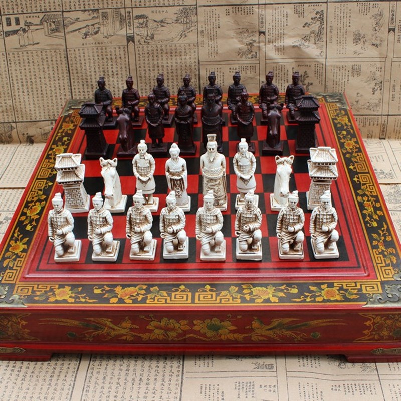 复古国际象棋兵马俑象棋立体人物象E棋创意象棋木制棋盘圣诞节礼