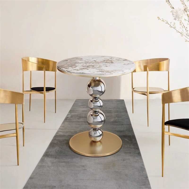 阳台DLY轻奢高级感卧室t不锈钢圆球岩板圆几床边几边几创意咖啡桌