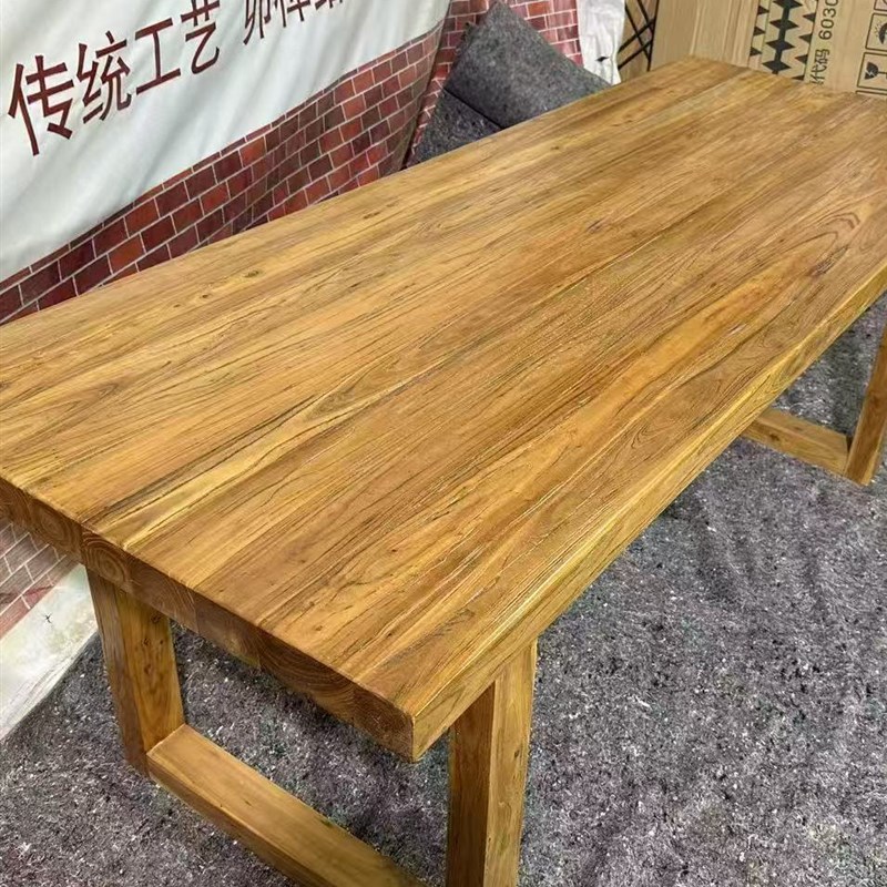 老榆木书桌桌子大板桌饭店覆古茶桌餐桌老榆木R定制餐厅简约吧台