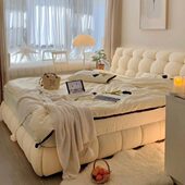 法式 2023现代简约奶油白色棉花糖卧室 风双人床大床女生布艺床新款