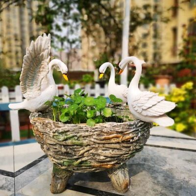 天鹅别墅阳台装饰摆件庭院露台花园水培花盆装饰品园林景观创意