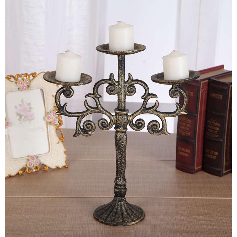 欧式复古c烛台铸铁三头烛台铁艺蜡台古典蜡烛台会所别墅摆设