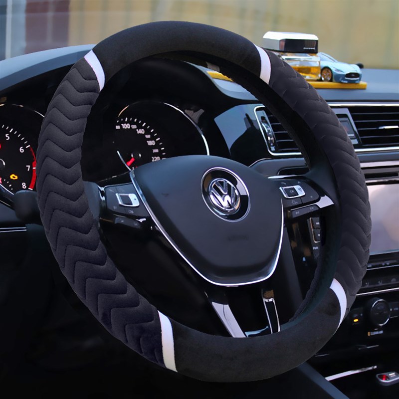 冬季方向盘套 短m毛绒布料 汽车把套 冬天保暖 简约时尚款