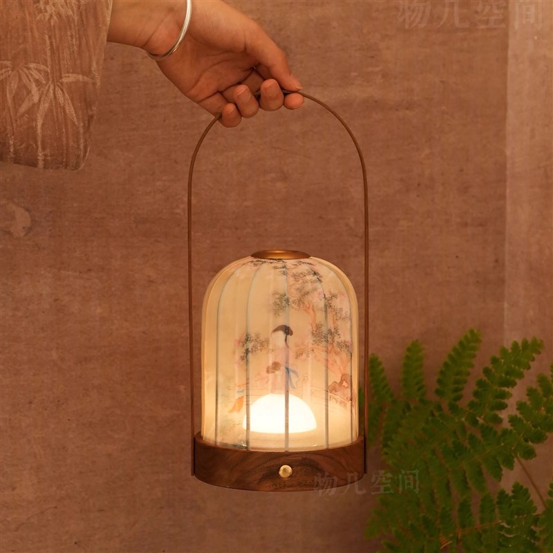 物几原创无事上心头中式胡v桃木台灯无线充电仕女图宋代美学氛围