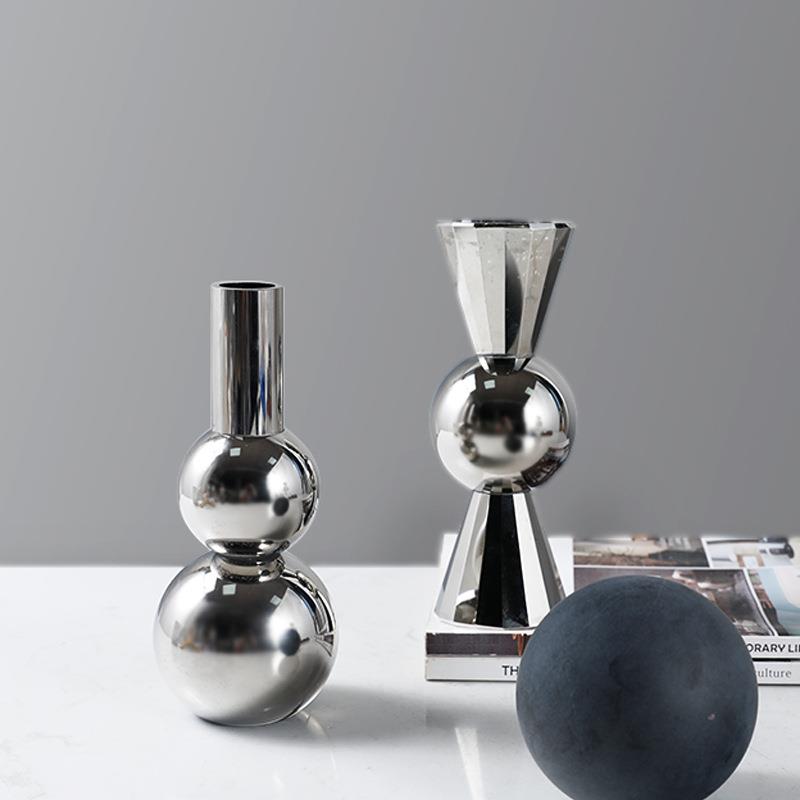 简奢现代北欧烟灰水晶葫芦烛台轻奢客厅简约装饰品家居蜡台工艺品