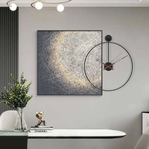 饭厅简约客厅创意钟表挂画壁画带挂钟现代轻奢抽象餐厅墙面装饰画