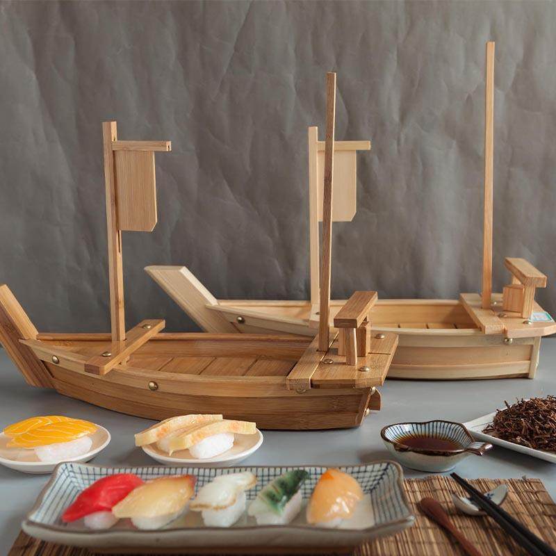 三本木制龙船刺身船干冰船料理刺身拼盘日式料理精品寿司船