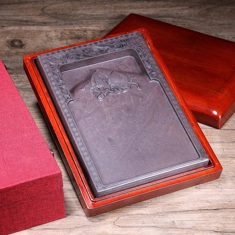 文博端砚福寿双全摆件带盖5寸至8寸宋坑天然原石肇书法用直销