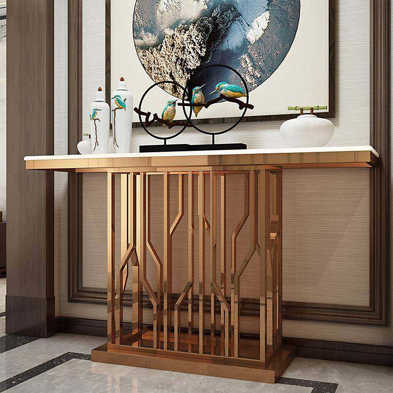 后现代轻奢玄关台不锈钢玄关桌靠墙条案走廊玄关柜简约创意大理石