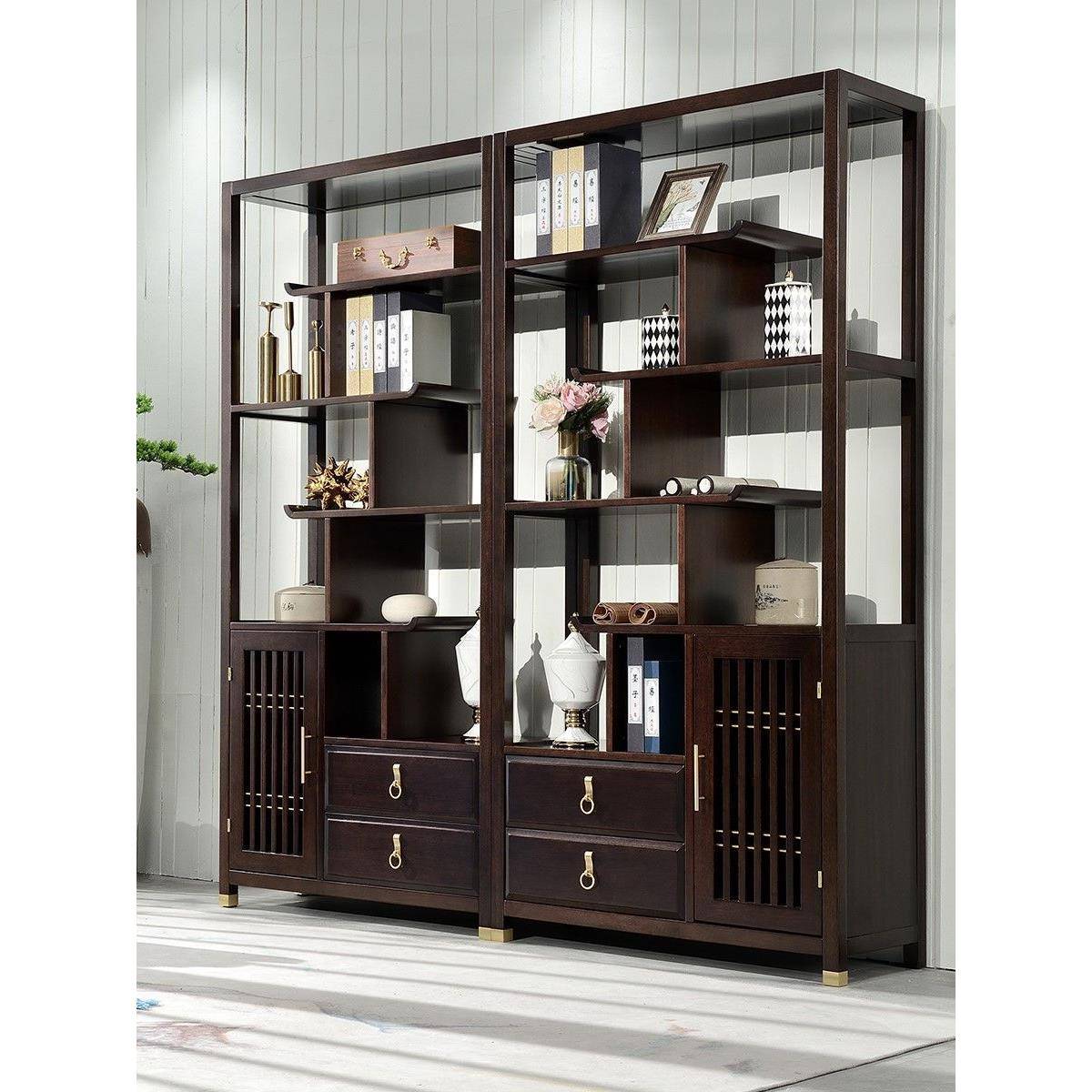 简约新中式黑檀木博古架全实木铜展示架间厅柜摆件装饰隔断玄关柜