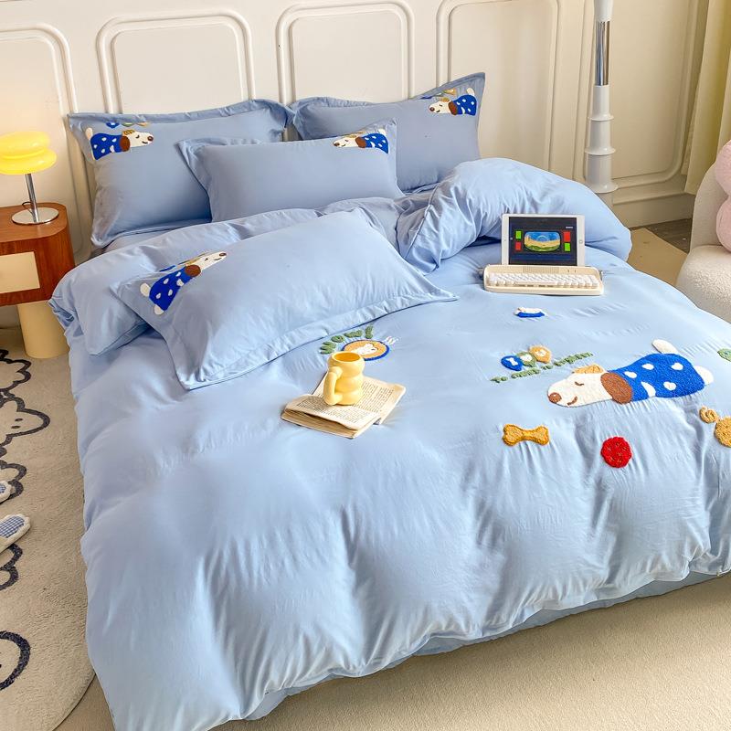 2024新款A类水洗云朵棉毛巾绣超软床上用品四件套床单被罩三件套