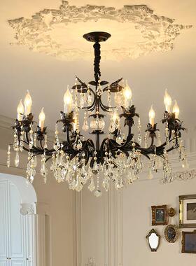 法式复古黑色水晶灯客厅吊灯大气美式蜡烛灯个性艺术南洋餐厅主灯