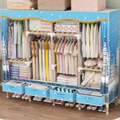 简易布衣柜带抽屉结实耐用实木加粗加厚牛津布家用卧室衣柜全封闭