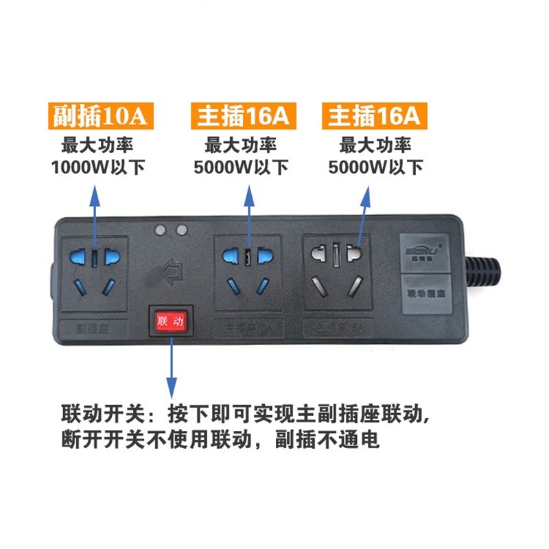 联动插座大功率主从控制水钻水泵开槽吸尘器智能排插主副连动开关