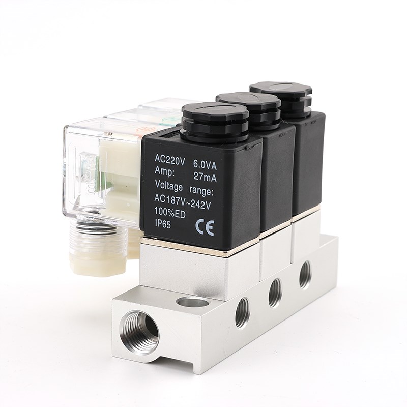 气动组合式单电控开关通断式多路电磁阀组2V025-0806含汇流板阀岛