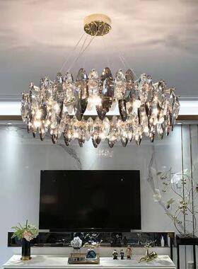 客厅灯轻奢水晶吊灯餐厅灯后现代高端大气卧室长圆形套餐灯具LED