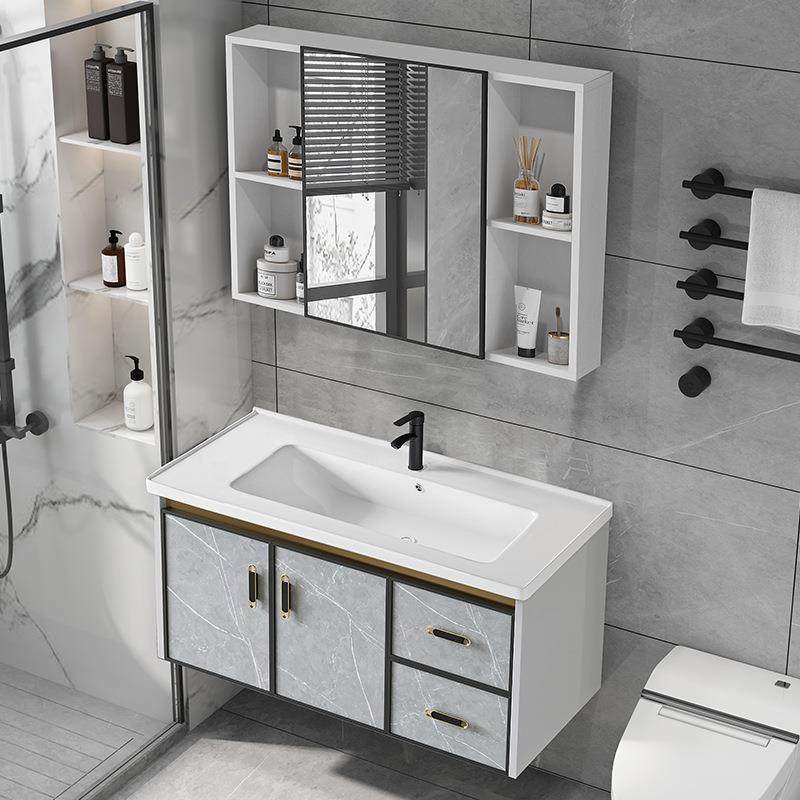 轻奢浴室柜组合挂墙式太空铝洗手脸盆卫生间洗漱台一体陶瓷面池镜,收纳整理,烫衣板及配件,淘宝优惠券,粉丝福利购,淘宝优惠卷