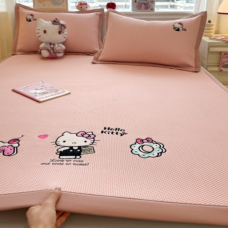 三丽鸥卡通刺绣冰丝席凉席三件套2025新款少女心空调软席子可机洗