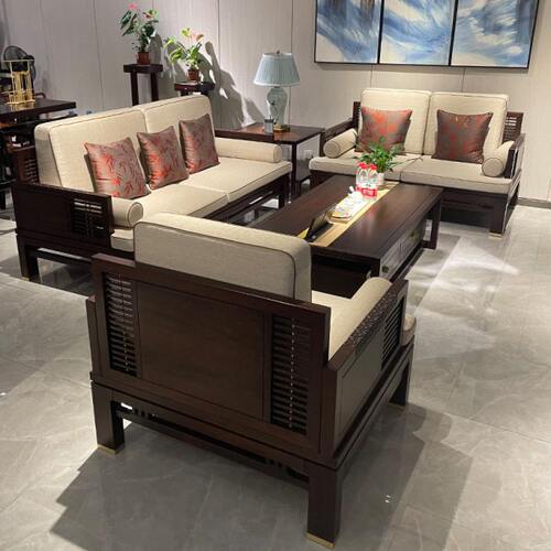 新中式实木沙发组合现代中式布艺沙发轻奢冬夏两用小户型禅意家具