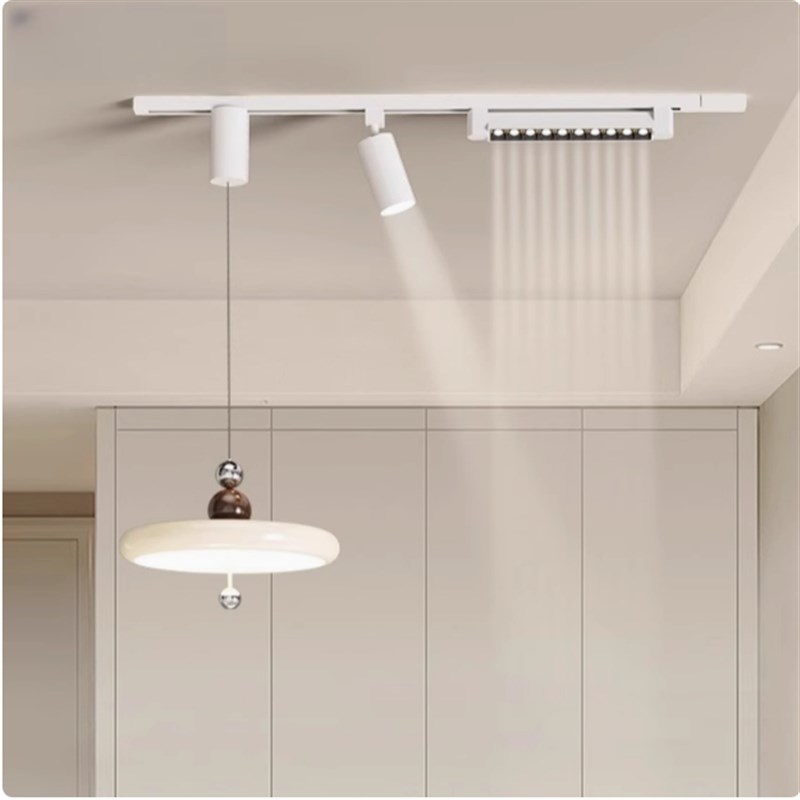 中古风餐厅吊灯可升降轨道复古胡桃木纹风扇灯全光谱餐桌吧台吊灯