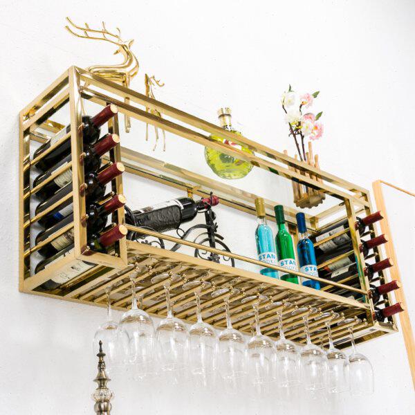 欧式吧台红酒杯架不锈钢酒架高脚杯倒挂架壁挂红酒柜红酒摆件家用