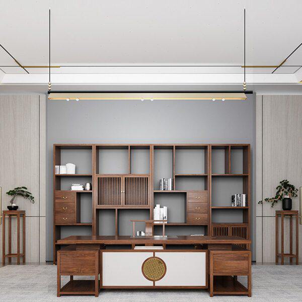 新中式办公桌老板总裁桌椅组合黑胡桃木全实木书桌组合办公室家具