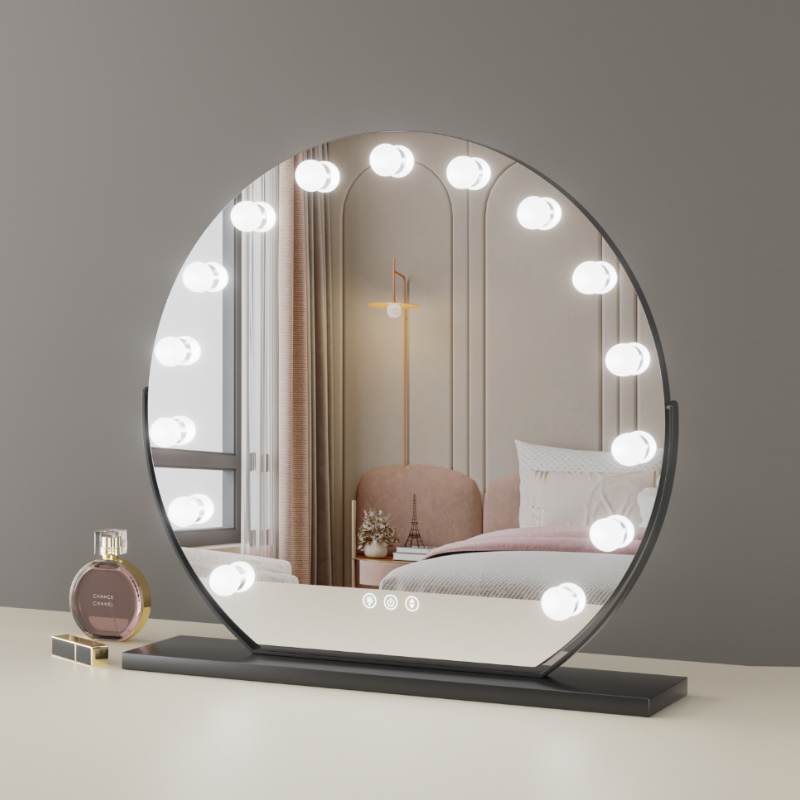 化妆台镜子化妆镜台式led带灯泡桌面大号化妆镜家用卧室智能网红