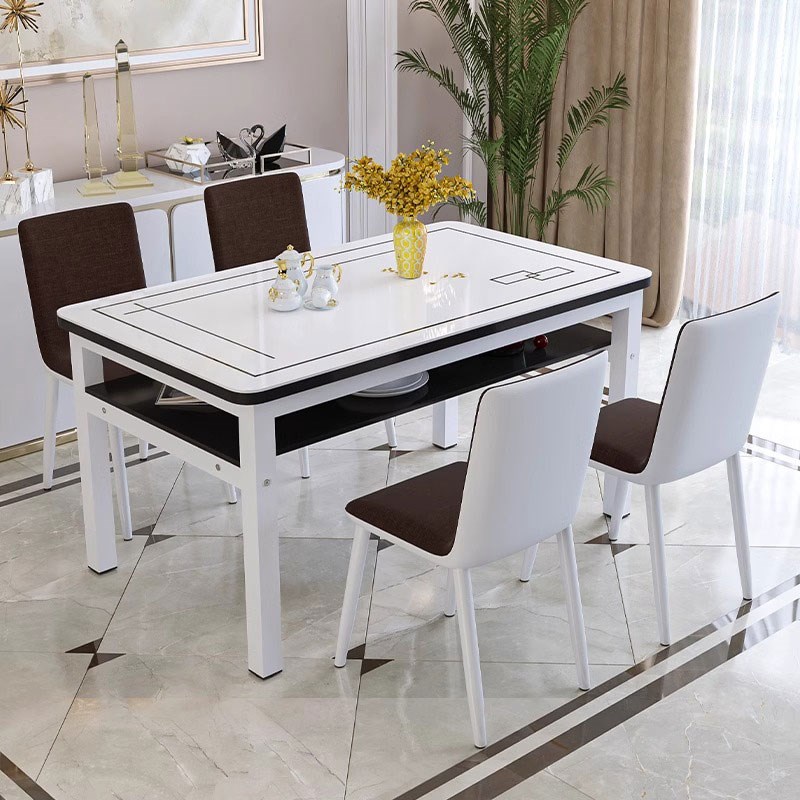 钢化玻璃餐桌椅组合双层吃饭桌子简约家用小户型客餐厅长方形桌椅