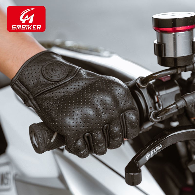 摩托车真羊皮手套复古机车骑士装备骑行四季夏季半指防风透气防摔